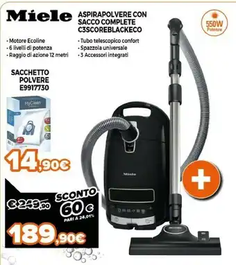 Expert Miele Complete C3 Score Red EcoLine 550 W A Cilindro Secco Sacchetto Per La Polvere 4,5 L offerta