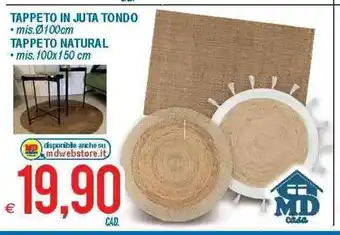 MD Discount Tappeto In Juta Tondo 100 cm Tappeto Natural 100 x 150 cm offerta