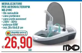 MD Discount MXD Nebulizzatore Per Aerosolterapia NB-219 C 230V-50Hz 60 W mis. 28x/8x8,8 cm offerta