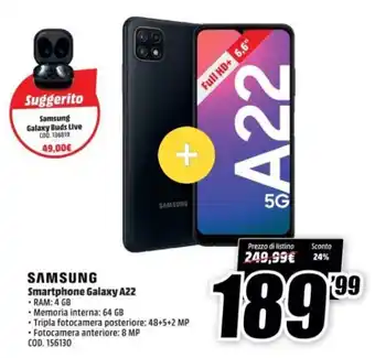 MediaWorld Samsung Smartphone Galaxy A22 offerta