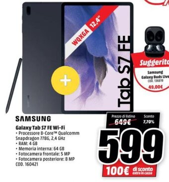 MediaWorld Samsung Galaxy Tab S7 Fe Wi-Fi offerta