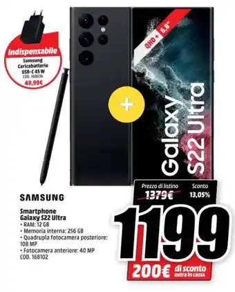 MediaWorld Samsung Smartphone Galaxy S22 Ultra offerta