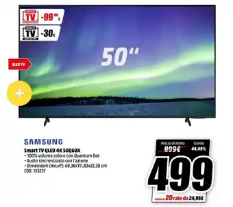 MediaWorld Samsung Smart TV QLed 4K 40Q60A offerta