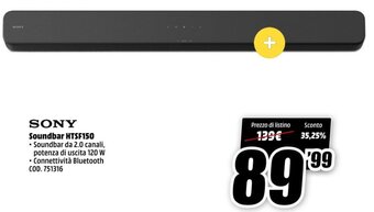 MediaWorld Sony Soundbar HTSF150 offerta