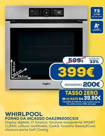 Euronics Whirlpool Forno Da Incasso OAK 96200CSIX offerta