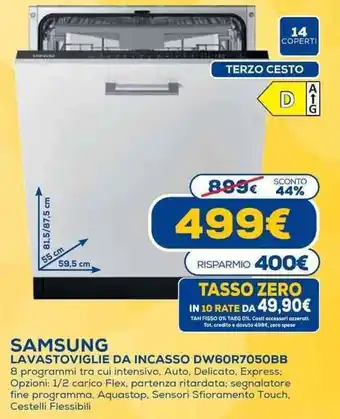 Euronics Samsung Lavastoviglie Da Incasso DW60R7050BB offerta