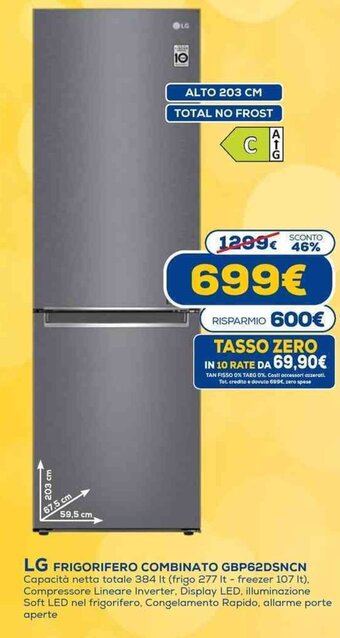 Euronics LG Frigorifero Combinato GBP62DSNCN offerta