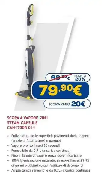 Euronics Scopa A Vapore 2In1 Steam Capsule Can 1700R 011 offerta