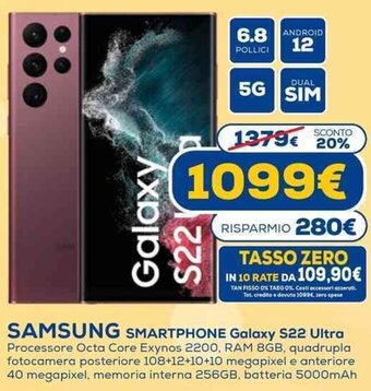 Euronics Samsung Smartphone Galaxy S22 Ultra offerta