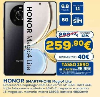 Euronics Honor Smartphone Magic4 Lite offerta