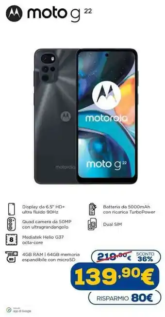 Euronics Motorola moto g 22 offerta