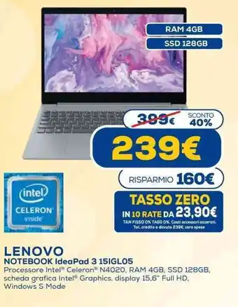 Euronics Lenovo Notebook IdeaPad 3 151GL05 offerta