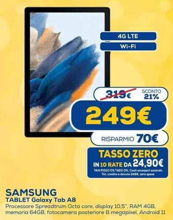 Euronics Samsung Tablet Galaxy Tab A8 offerta