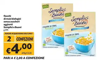 Pam Semplici E Buoni Fiocchi Di Mais Biologici Senza Zuccheri Aggiunti offerta