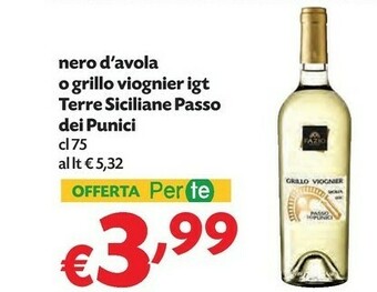 Pam Terre Siciliane Passo Dei Punici Nero D'avola O Grillo Viognier Igt offerta