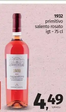 Pam 1932 Primitivo Salento Rosato IGT offerta