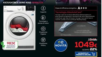 Euronics AEG Asciugatrice Serie 8000 TR8G83GW offerta