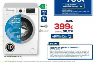 Euronics Beko Lavatrice A Vapore Steamcure WTY91486SI-IT offerta