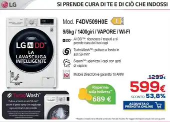 Euronics LG Lavasciuga Intelligente Mod. F4DV509H0E offerta