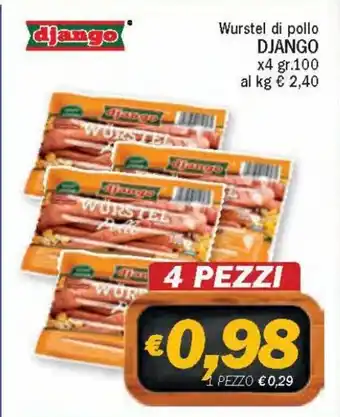 Ard Discount Django Wurstel di pollo x4 gr.100 offerta