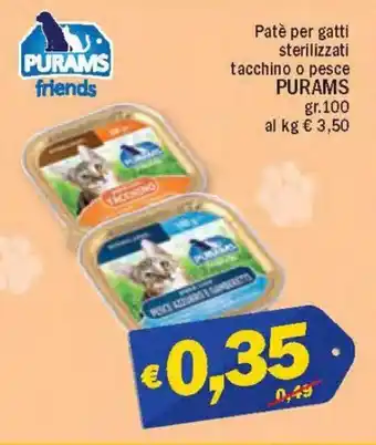 Ard Discount Purams Patè per gatti sterilizzati tacchino o pesce gr.100 offerta