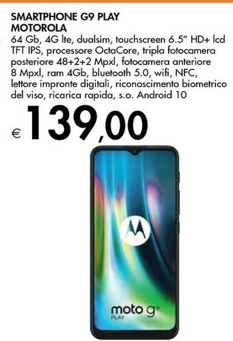 Bennet Motorola Moto G Moto G9 Play 16,5 Cm (6.5") Android 10.0 4G USB Tipo-C 4 GB 64 GB 5000 MAh Blu offerta