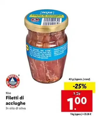Italmark Nixe Filetti di acciughe in olio di oliva 43 g offerta