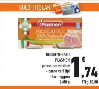 Conad Plasmon Omogeneizzati Pesce Con Verdure / Carne / Formaggino 2 X 80 G offerta
