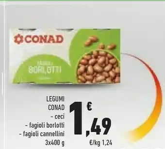 Conad Vale Conad Legumi Ceci / Fagioli Borlotti / Fagioli Cannellini 3 X 400 G offerta