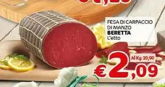 Crai Beretta Fesa Di Carpaccio Di Manzo L'etto Al Kg offerta