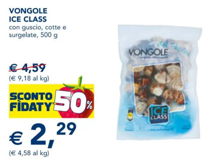 Vongole Ice Class con guscio cotte e surgelate, 500 g offerta di Esselunga