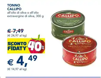 Esselunga Tonno Callipo all'olio di oliva o all'olio extravergine di oliva, 300 g offerta