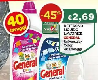 Crai General Detersivo Liquido Lavatrice Carta Pii Lavaggi Unlversale/ Color Lavi Tanto, Risparmi Tant 40 Lavaggl offerta