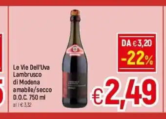 A&O Le Vie Dell'Uva Lambrusco di Modena amabile / secco D.O.C. 750 ml offerta