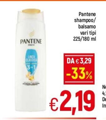 A&O Pantene shampoo/balsamo vari tipi 225/180 ml offerta