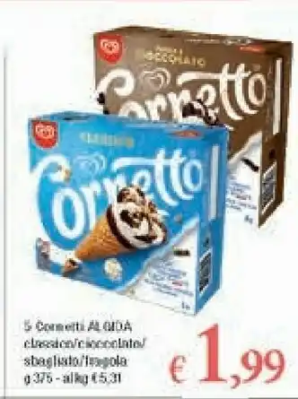 A&O Algida Algida - Cornetto Classico Con Latte Fresco Italiano Di Alta Qualità 75 G 375 G(ml) offerta