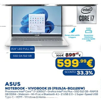 Euronics Asus Notebook - Vivobook 15 (F515JA-BQ1126W) offerta