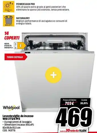 MediaWorld Whirlpool Lavastoviglie Da Incasso W103T126PFE offerta