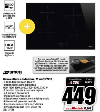 MediaWorld Smeg Piano Cottura A Induzione 75 cm S12741D offerta