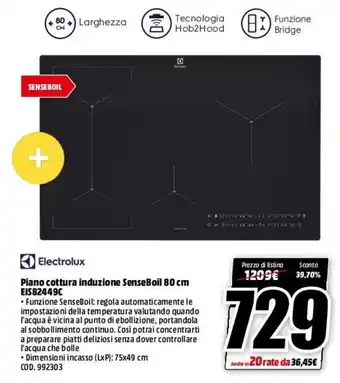 MediaWorld Electrolux Piano Cottura Induzione SenseBoil 80 cm EIS82449C offerta