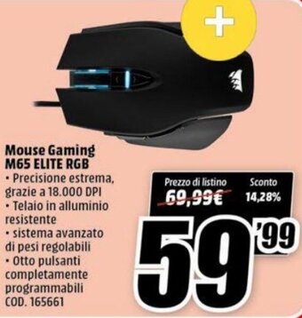 MediaWorld Mouse Gaming M65 Elite RGB offerta