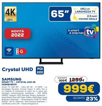 Euronics Samsung Smart TV - Crystal UHD 4K UE65BU8570 offerta