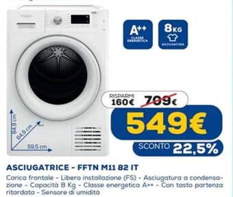 Euronics Whirlpool Asciugatrice - FFTN M11 82 IT offerta
