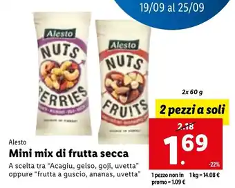 Lidl Alesto Mini mix di frutta secca 2x 60 g offerta