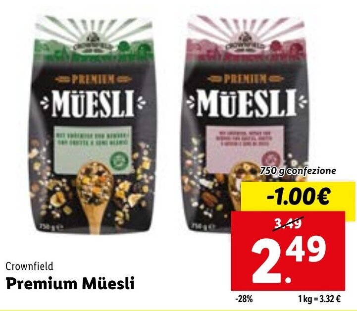 Crownfield Premium Müesli 750 g offerta di Lidl