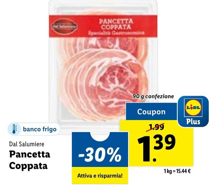 Dal Salumiere Pancetta Coppata 90 g offerta di Lidl