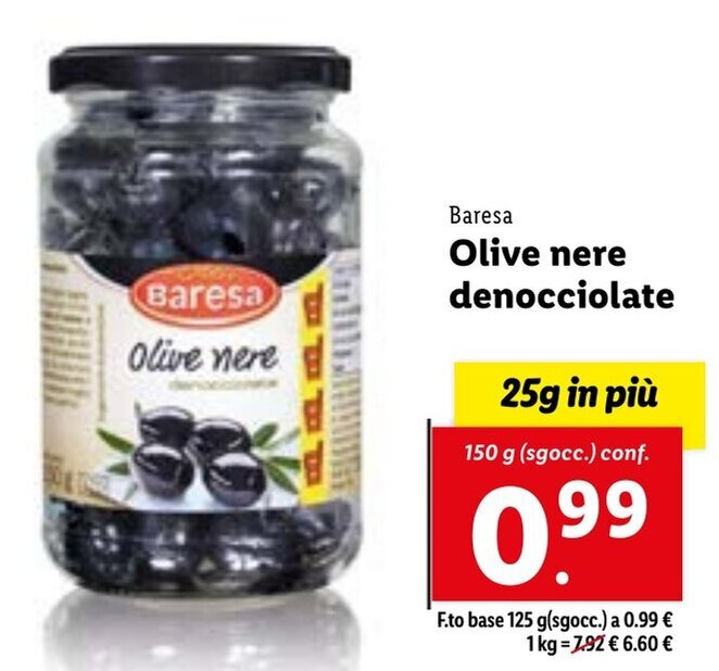 Baresa Olive nere denocciolate 150 g offerta di Lidl