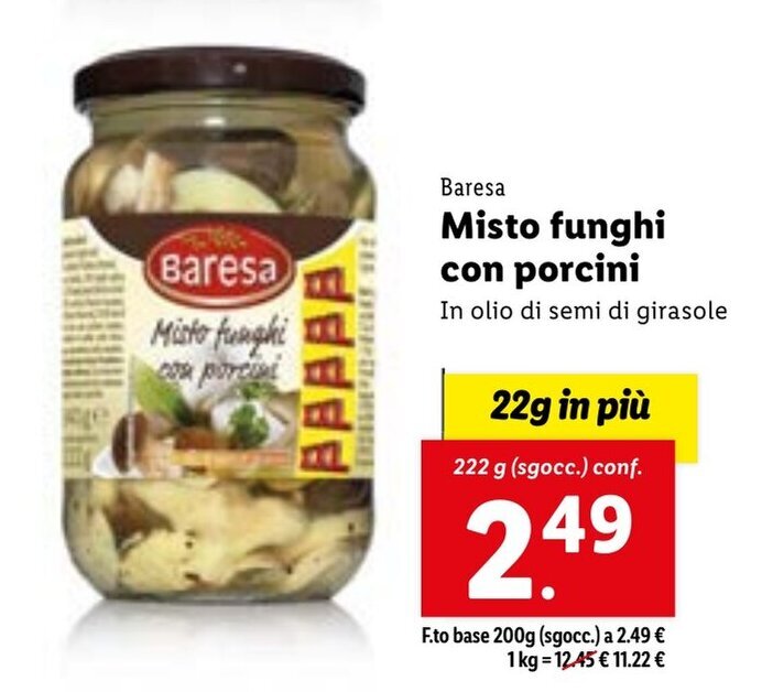 Baresa Misto funghi con porcini In olio di semi di girasole 222 g
