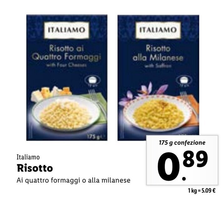 Italiamo Risotto Ai quattro formaggi o alla milanese 175 g offerta di Lidl