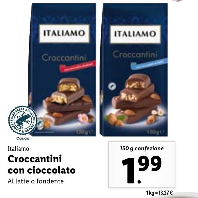 Italiamo Croccantini con cioccolato Al latte o fondente 150 g offerta